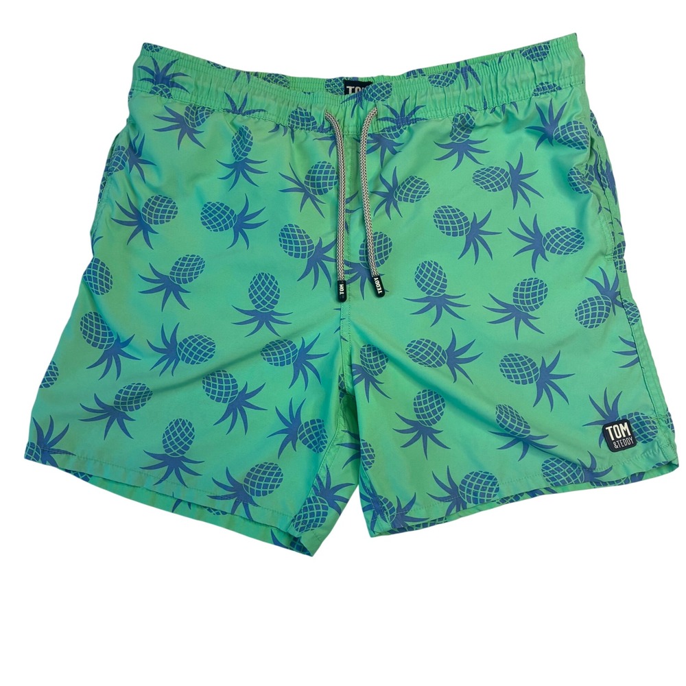 Tom and Teddy Pineapple Swim Trunks Men's Size Medium‎ Green Blue Elastic Waist